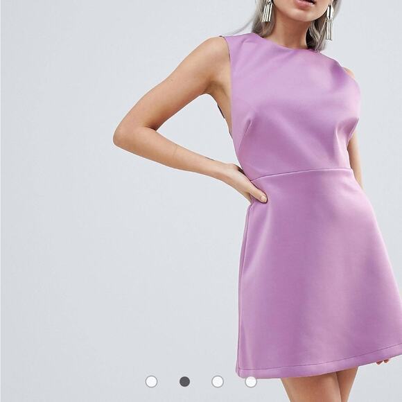 NWT ASOS Bow Strap Back A Line Mini Dress lilac Sz 14 - Picture 2 of 9